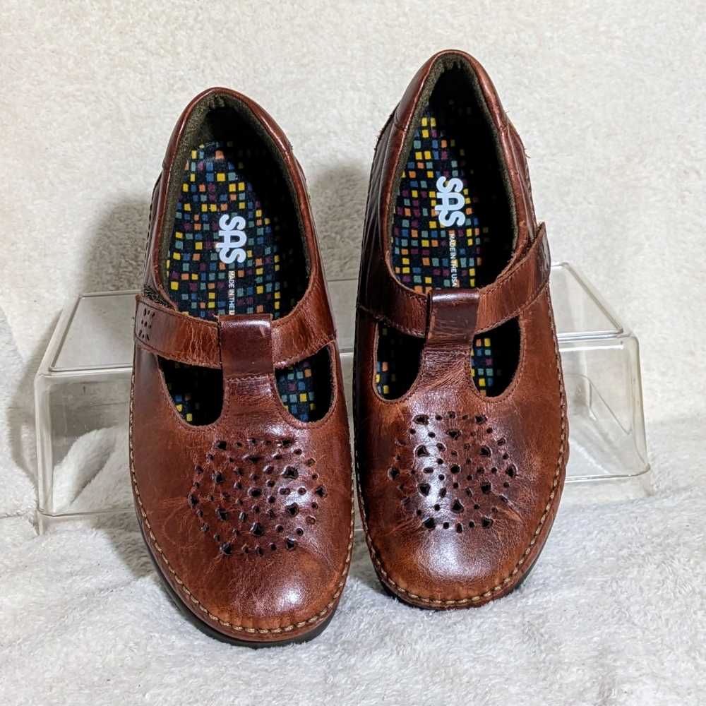 Women’s‎ SAS “Willow” Walnut T-Strap Leather Loafers, Comfortable, Sz 8WW - Picture 3 of 8